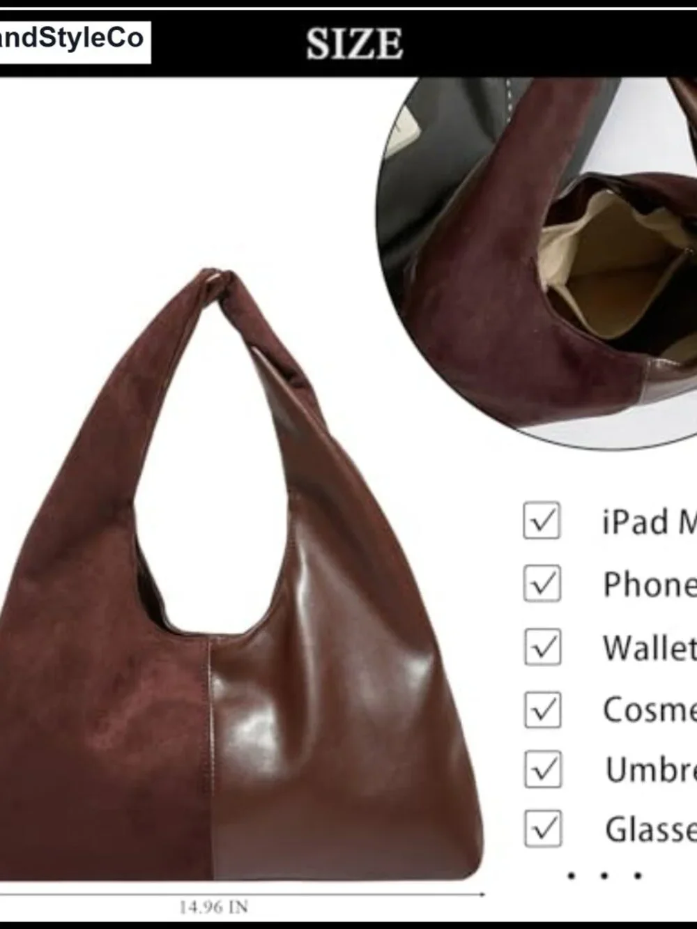 Suede Hobo Bag Women Slouchy Tote Splicing Leather Handbag Magnetic Closure